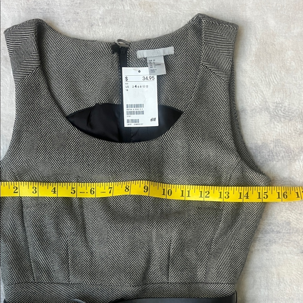 (267)H&M Gray Midi Dress with Black Belt - Picture 3 of 5